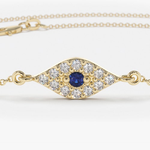 14K Evil Eye Dainty Gold Chain Bracelet 