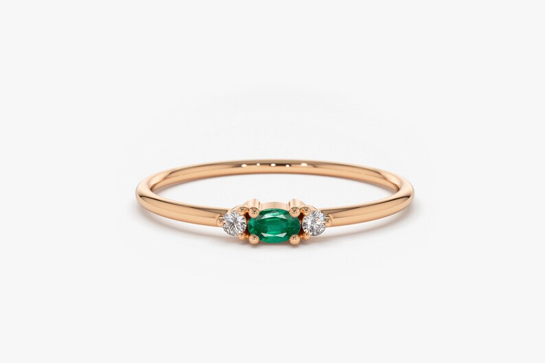 14K Rose Gold Oval Cut Emerald Ring