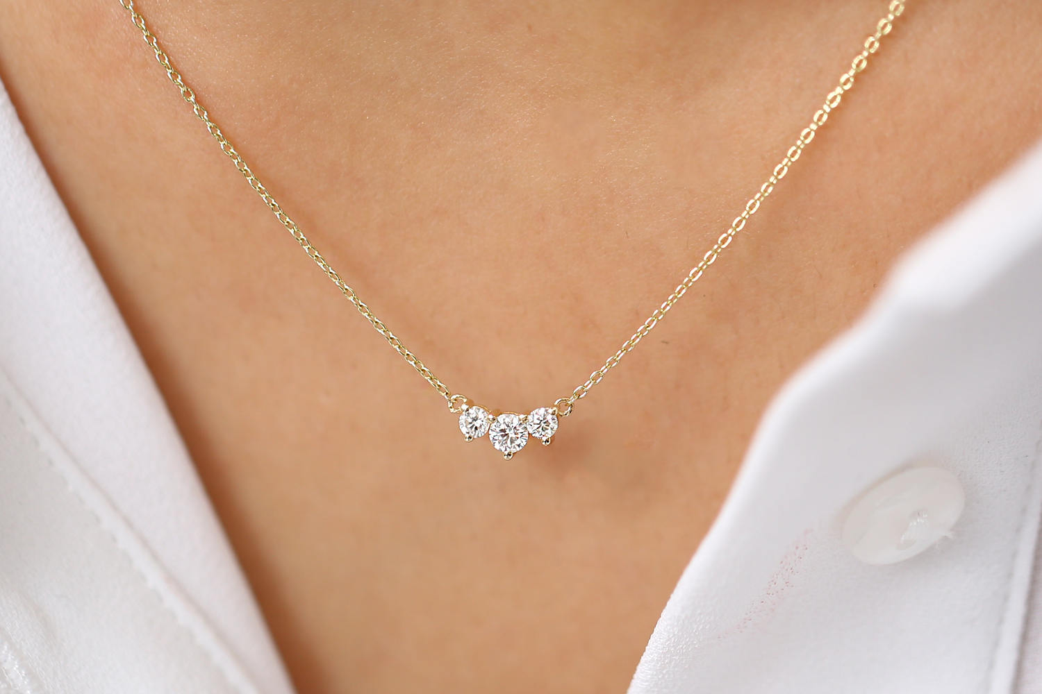 Classic Trio Diamond Necklace 14k Gold Diamond Necklace 026 Etsy