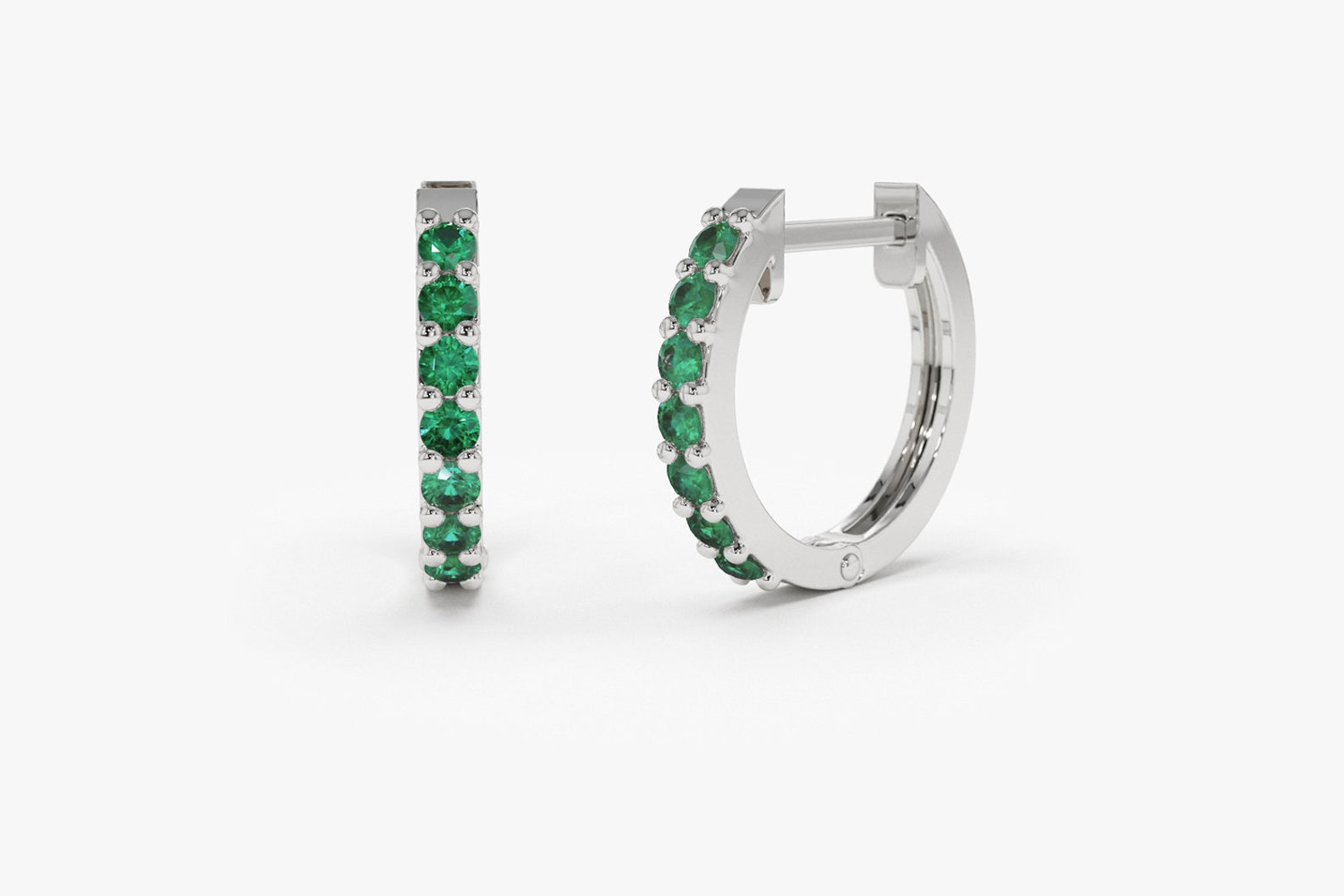 Natural Emerald Earrings / Huggie Earrings / 14k Gold 10MM - Etsy