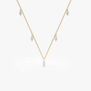 14k Gold Marquise Diamond Dangling Necklace