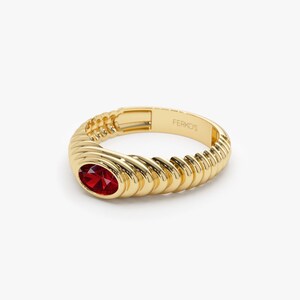 Ruby Ring / Oval Ruby Dome Beveled Ring in 14k Gold / Stunning Natural ...