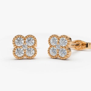 14k Rose Gold Diamond Floral Cluster Stud Earrings