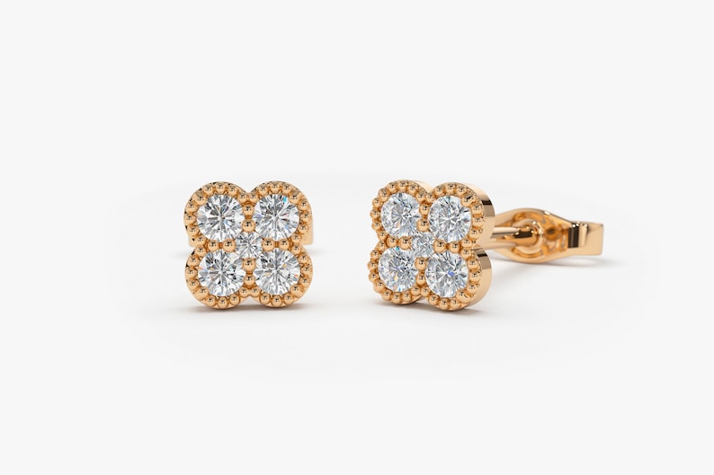 14k Rose Gold Diamond Floral Cluster Stud Earrings