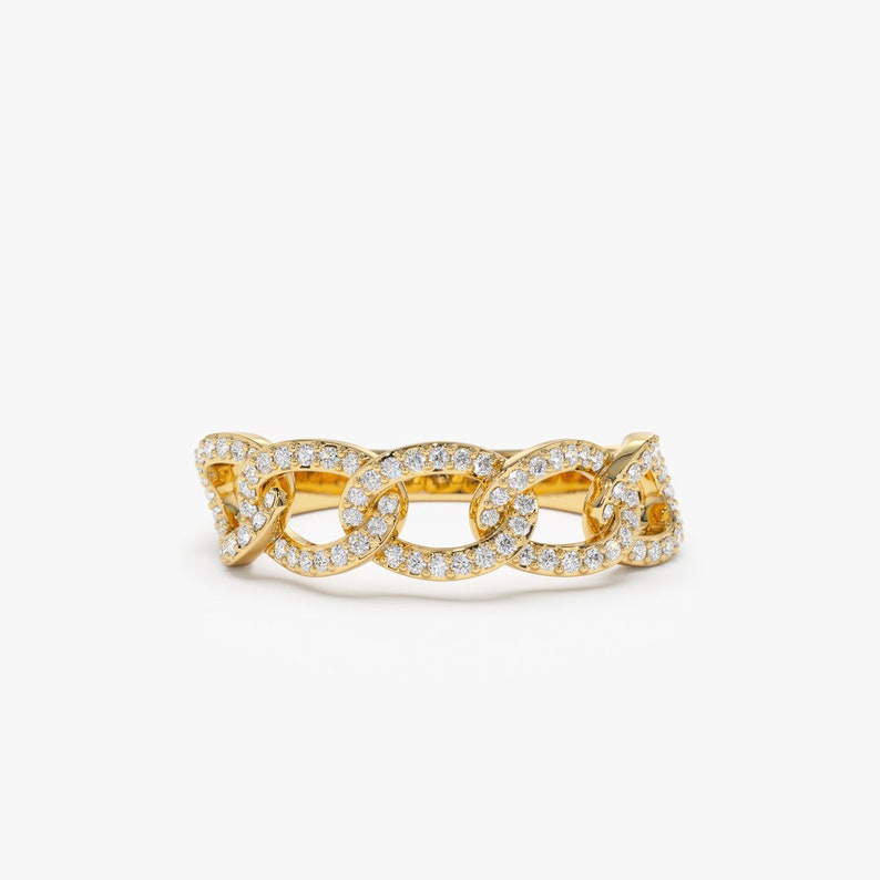 14k Curb Link Diamond Pave Ring