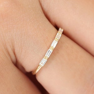 14k Gold Diamond Wedding Ring / 14k Gold Half Eternity Baguette Diamond Wedding Ring / Diamond Stacking Ring / Gift for Her