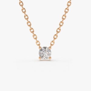 Diamond Solitaire Necklace in 14k Solid Rose Gold