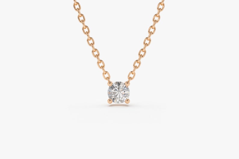Diamond Solitaire Necklace in 14k Solid Rose Gold