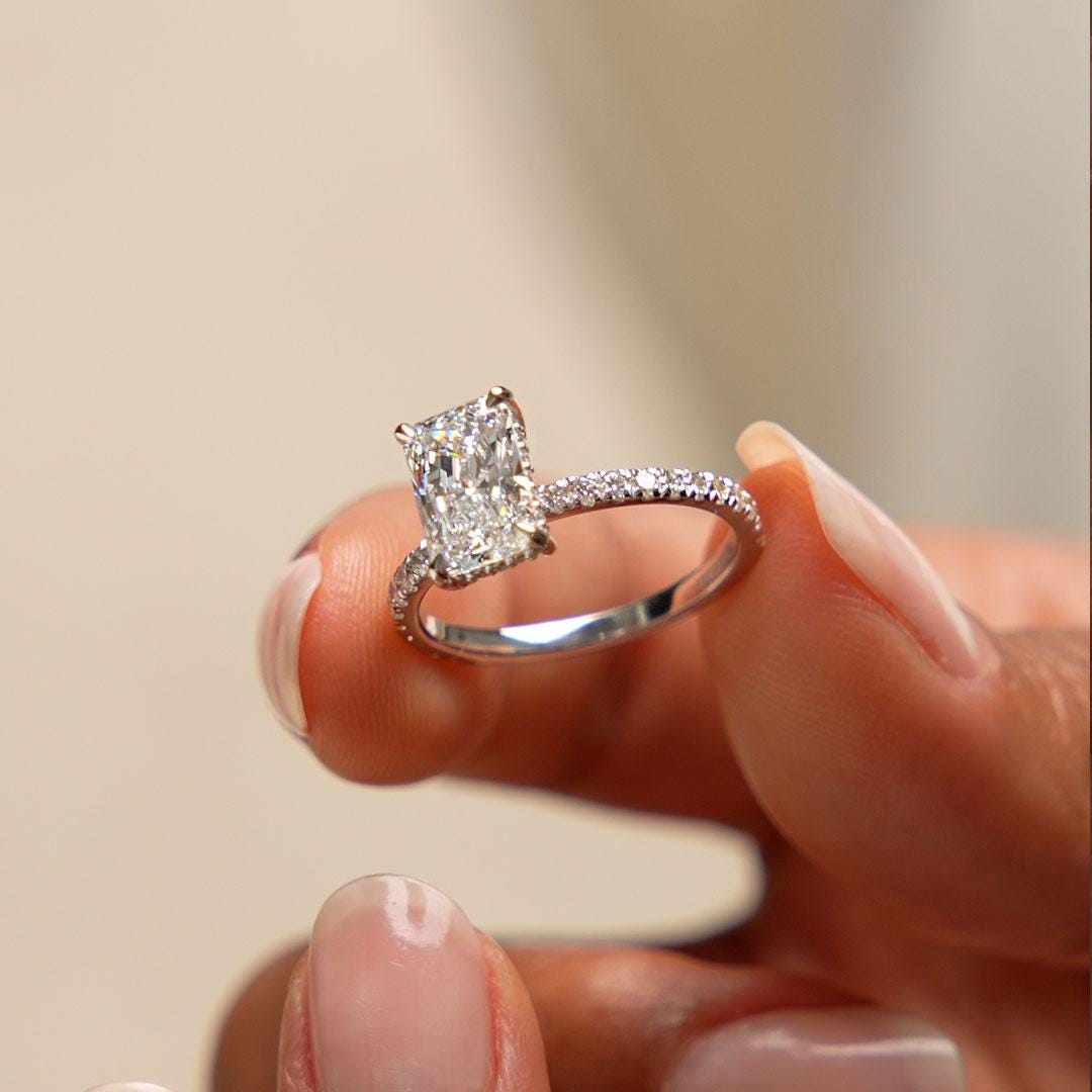 2ct Radiant Cut Lab Grown Diamond Engagement Ring, 14k Gold Pavé and ...