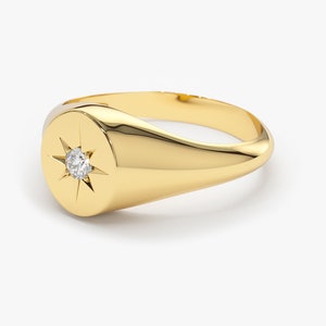 Diamond Signet Ring 14k Gold Side View