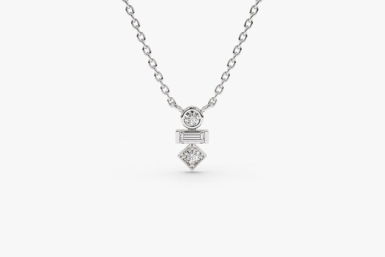 Baguette Diamond Necklace/ 14k Gold Baguette and Round Cut | Etsy