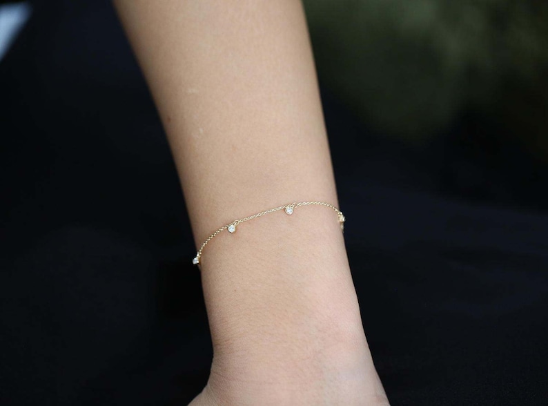 Diamond Bracelet/ Diamond Solitaire Bracelet/ Dainty 14k Gold Etsy