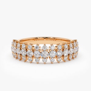 14k Rose Gold Half Eternity Round Brilliant Diamond Spike Ring