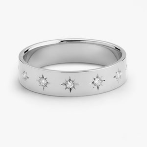 14k White Gold Wedding Band with Diamond