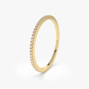 14k Gold Thin Diamond Wedding Band Side View