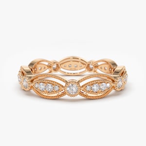 14k Rose Gold Vintage Art Deco Diamond Wedding Ring