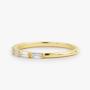 Baguette Diamond Wedding Band / 14k Gold Half Eternity Baguette Diamond ...