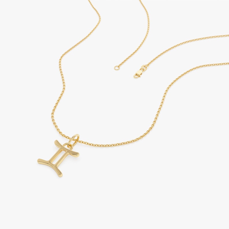 14K Gold Gemini Zodiac Charm Pendant Side Angle