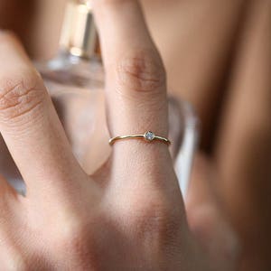 Rose Gold Diamond Ring/ 14k Rose Gold Single Diamond 0.05ctw Engagement Ring/ Simple Engagement Ring/ Promise Ring/ Dainty Diamond Ring