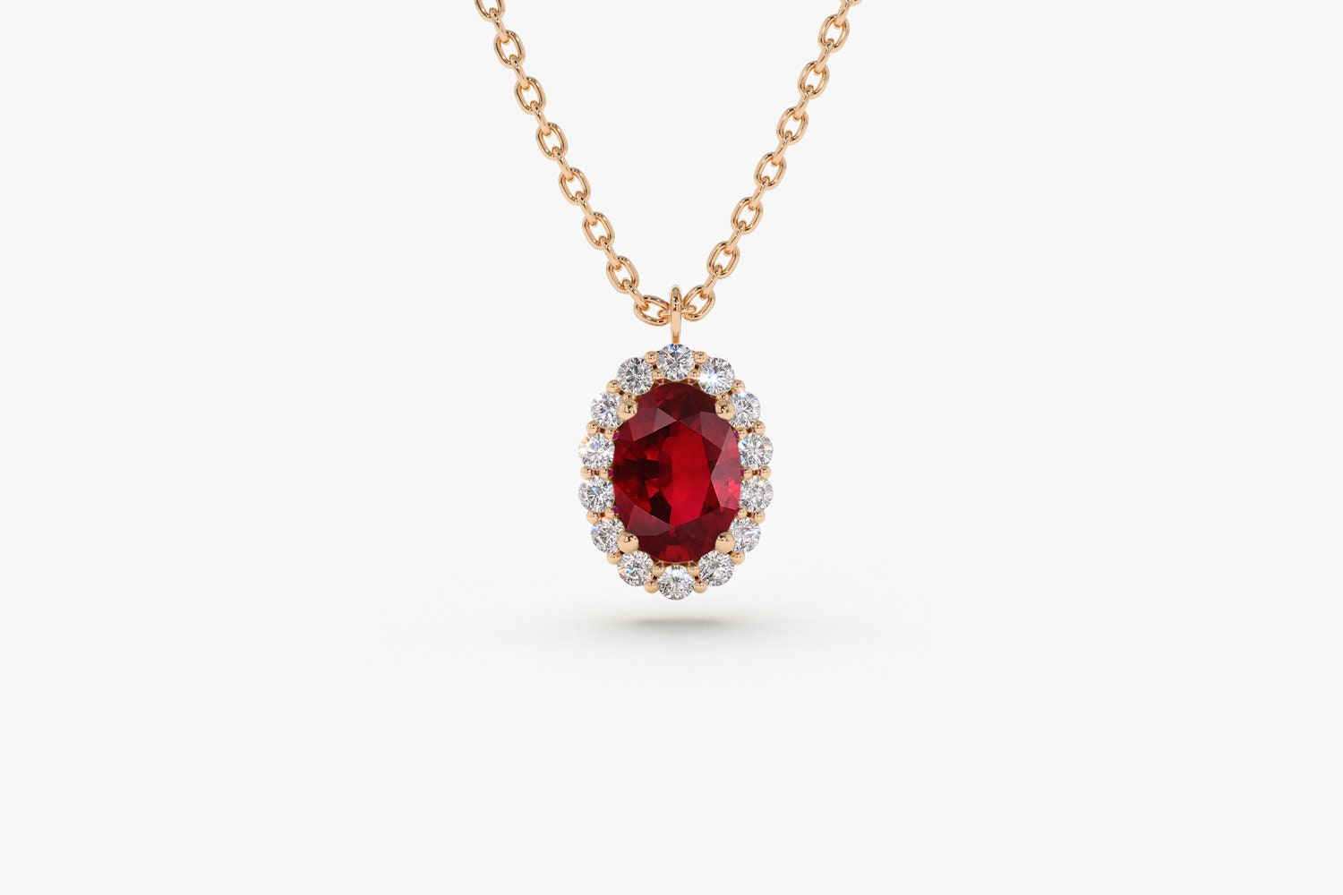 Ruby Necklace / 14k Classic Oval Cut Ruby With Surrounding - Etsy