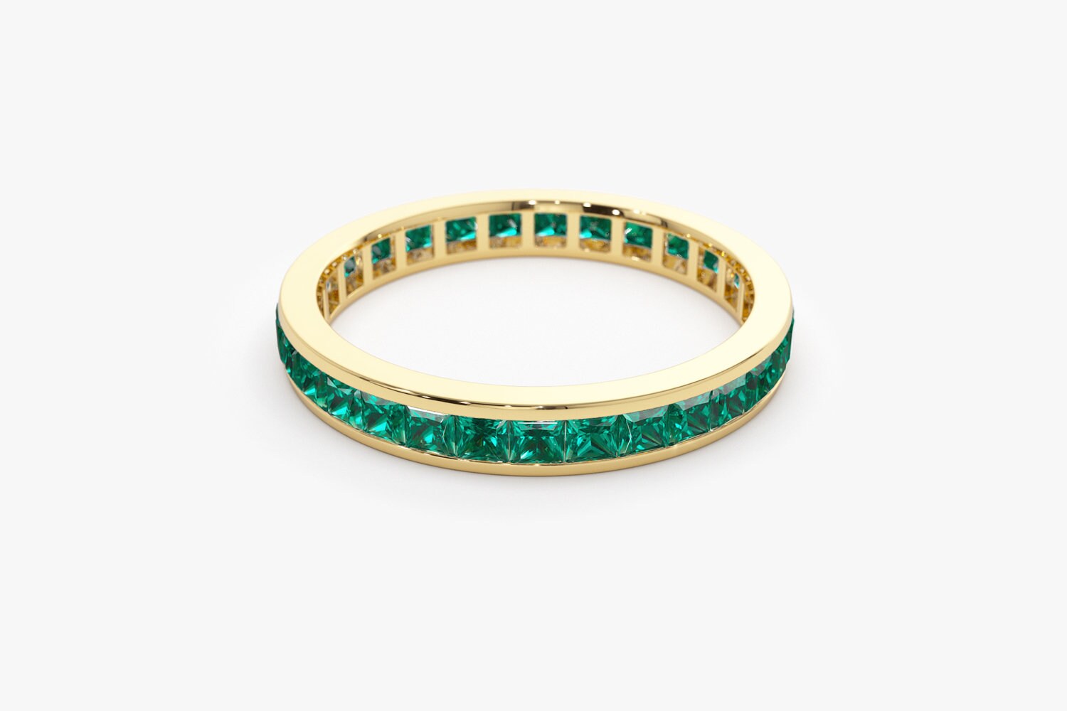 Emerald Ring / 14k Gold Full Eternity Princess Cut Emerald Etsy