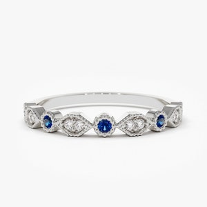 14k White Gold Stackable Sapphire Diamond Ring