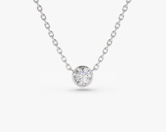 Diamond Solitaire Necklace/ 14k Gold 0 