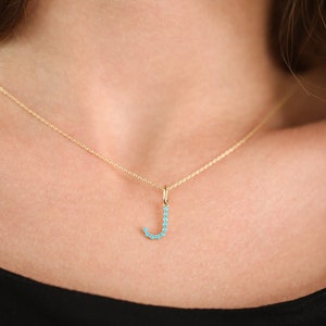 Turquoise Initial Necklace in 14k Gold