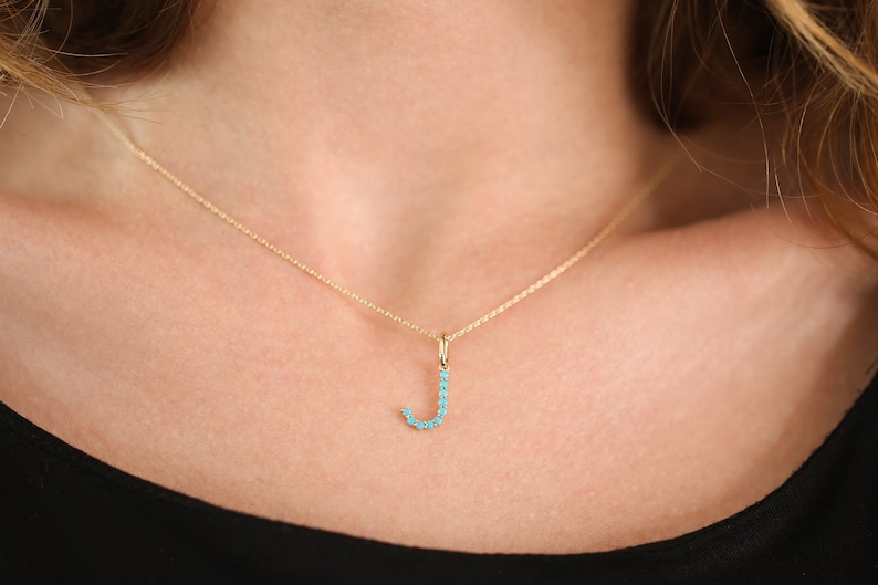 Turquoise Initial Necklace in 14k Gold