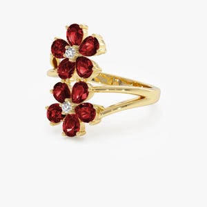 14k Ruby Double Flower Ring Side Angle