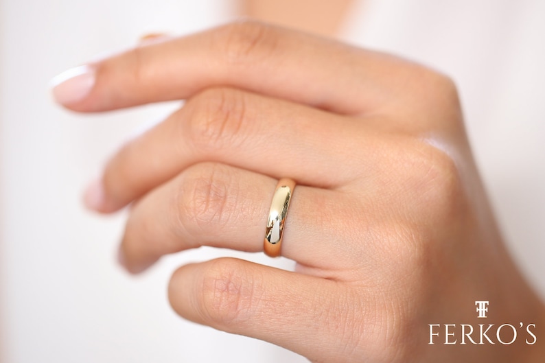 4MM Gold Wedding Band/ CLASSIC DOME Polished Men's & Women's Wedding Ring by Ferko's Fine Jewelry / Also available in Rose Gold, White Gold