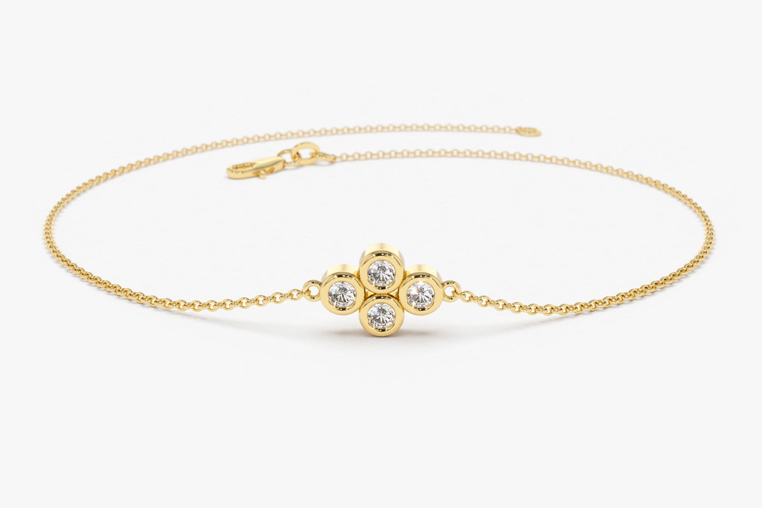 Dainty Gold Diamond Bracelet / 14K Solid Gold Four Stone Etsy