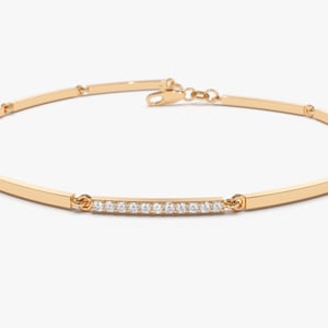 14k Rose Solid Gold Pave Diamond Bar Bracelet