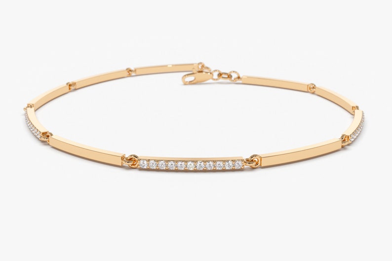 14k Rose Solid Gold Pave Diamond Bar Bracelet