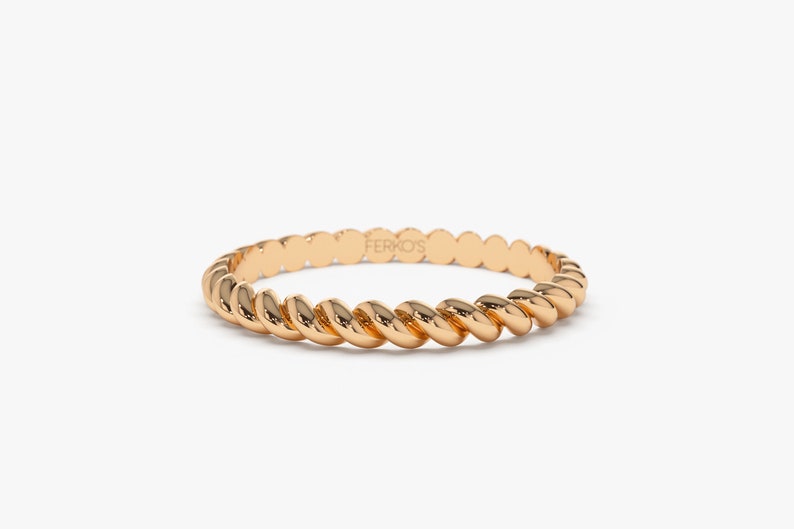 14K Rose 2MM Solid Gold Twist Rope Ring