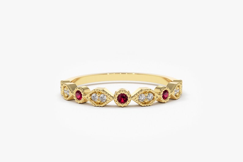 14k Stackable Ruby Diamond Ring