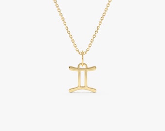 Gemini Zodiac Necklace, 14K Gold Gemini Charm Pendant, Astrology Gift Jewelry, Minimalist Gemini Necklace, Horoscope Birthday Gift by Ferkos