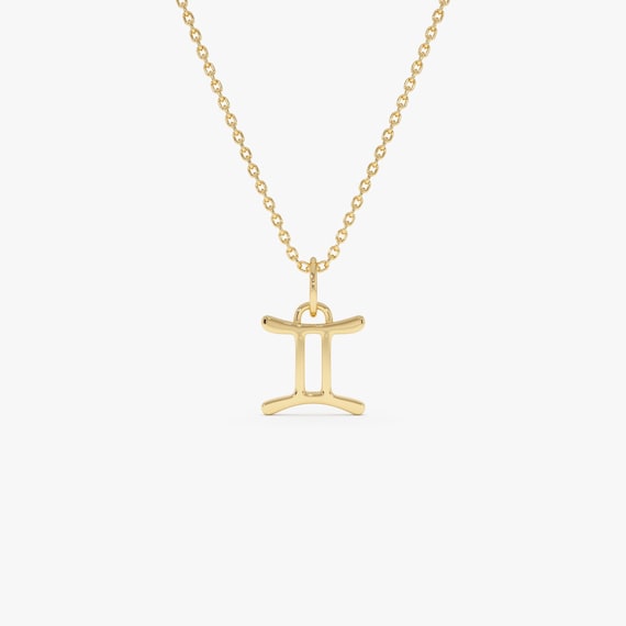 Gemini Zodiac Necklace, 14K Gold Gemini Charm Pendant, Astrology Gift Jewelry, Minimalist Gemini Necklace, Horoscope Birthday Gift by Ferkos