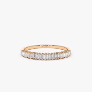 14k Solid Rose Gold Baguette Diamond Wedding Band