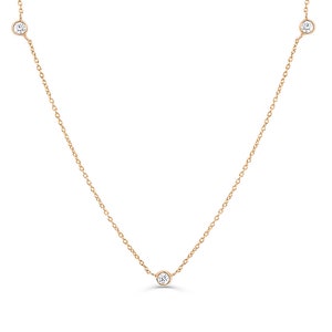 Diamond Necklace / 14k Gold 3 Stone Bezel Setting Diamond Necklace ...