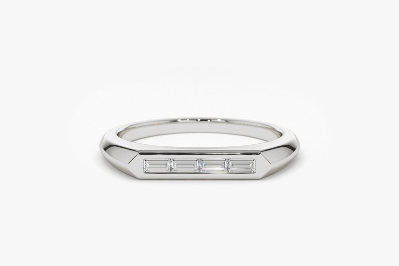 14k White Baguette Stackable Ring