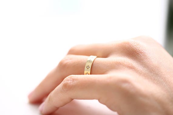 Star Setting Diamond Ring, 14K Gold Wedding Band with Diamond, Rose Gold Wedding Band Comfort Fit Wedding Band Diamonds