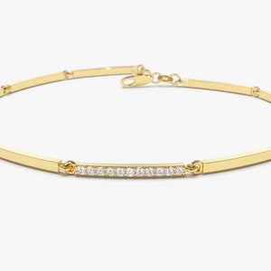 14k Solid Gold Pave Diamond Bar Bracelet