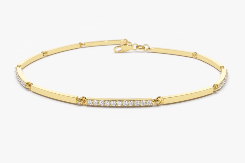 14k Solid Gold Pave Diamond Bar Bracelet