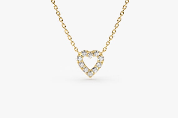 Tiny Diamond Heart Necklace Mini Diamond Hear Pendant In 14k Etsy