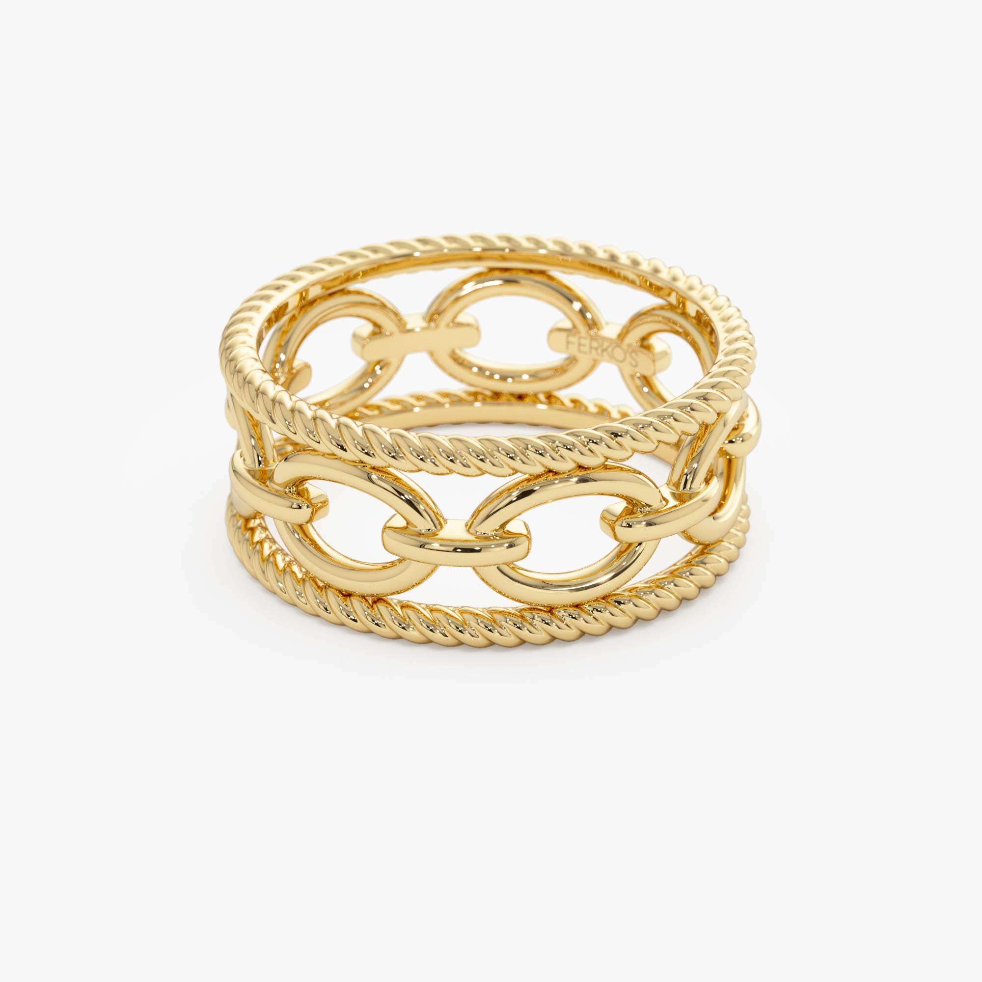 Unique Gold Ring, 14k Gold Rope Chain Link Ring, Unique Statement Band ...