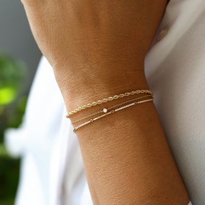 Diamond Bracelet , 14k Solid Gold Pave Diamond Bar Bracelet , Line Bar Minimalist Dainty Diamond bracelet by Ferkos Fine Jewelry