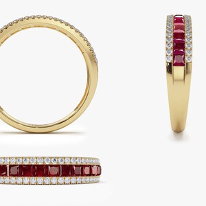Ruby Ring / 14k Solid Gold Half Eternity Square Ruby and Round ...