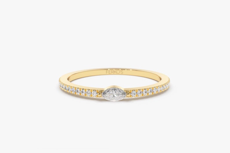 Stackable Ring /14k Gold Stackable Marquise Diamond and Round Pave Diamond Ring in Half Eternity by Ferkos Fine Jewelry