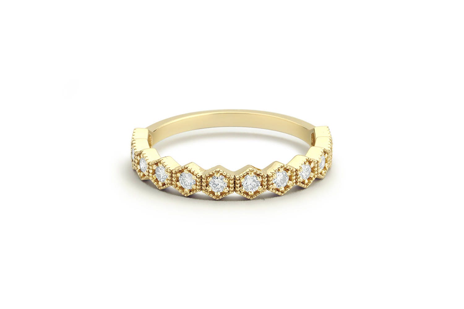 Unique Diamond Wedding Band in 14k Gold / Hexagon Diamond | Etsy